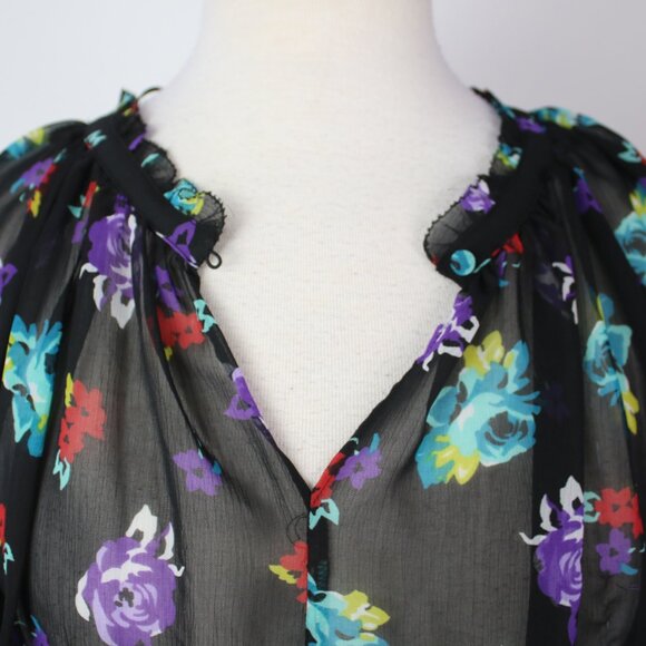 Elle Womens Large Floral Sheer Blouse Top - Picture 4 of 5